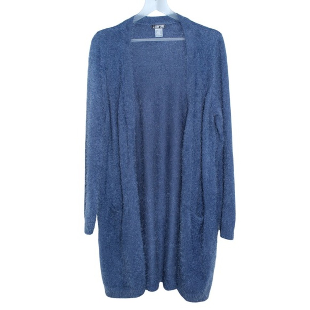 Venus‎ Sweater Cardigan Fuzzy Eyelash Knit Longline Large Blue